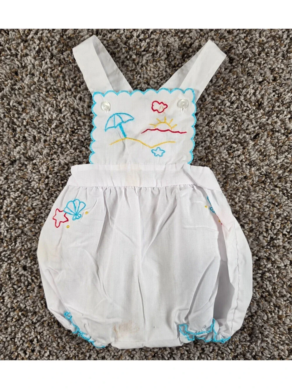 Vintage Mayfair Baby Girls Sz 18M Bubble Romper White Embroidered Beach Theme